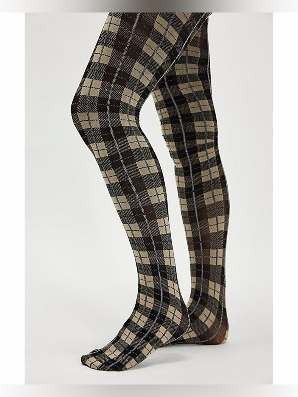 NWT new free people small medium highland hues tartan tights plaid black tan